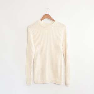 ribbed knit ivory ll bean cotton crew neck sweater